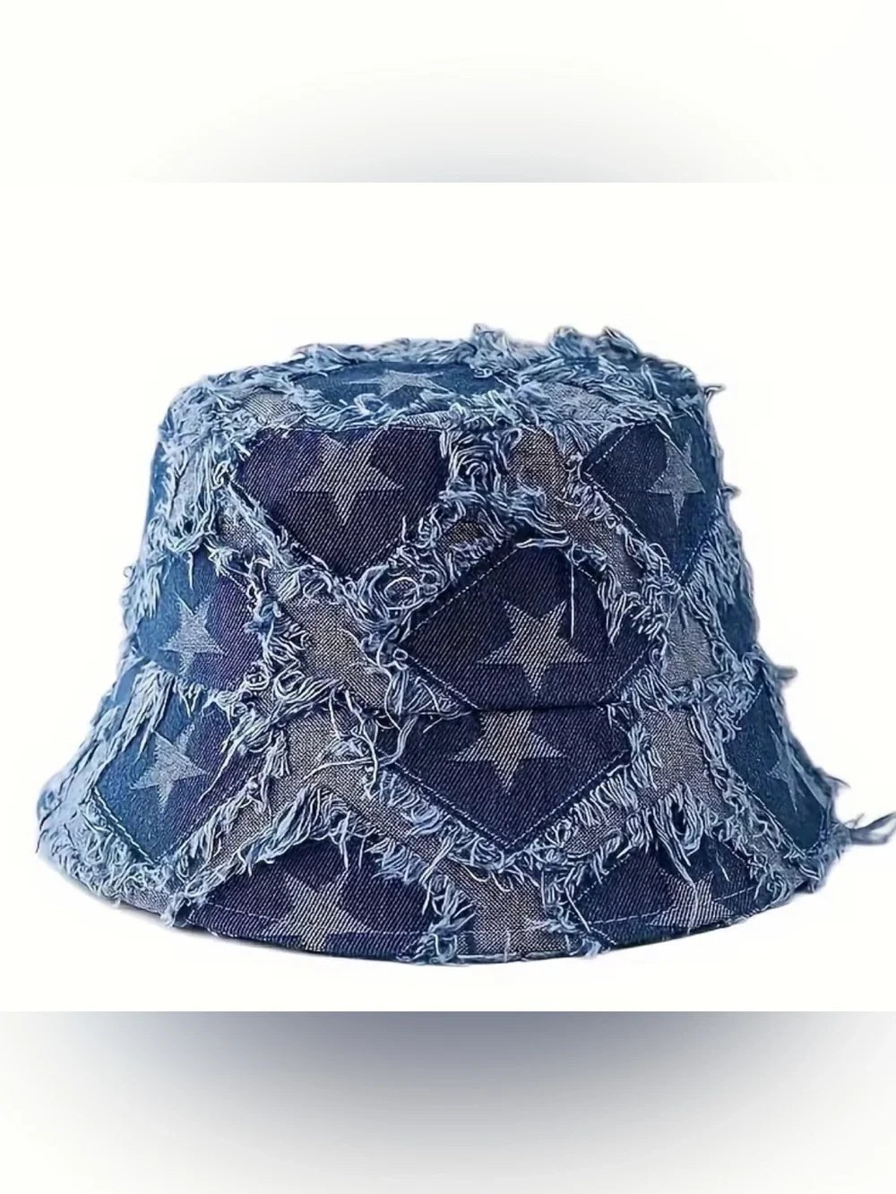 Distressed Star Denim Bucket Hat - Blue